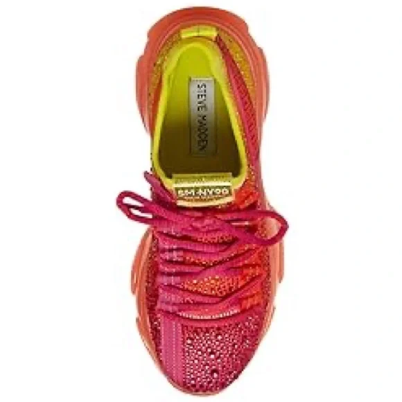 Steve Madden Rhinestone Embellished Running Shoes - Yellow, Orange, Fuchsia Pink - Picture 3 of 9